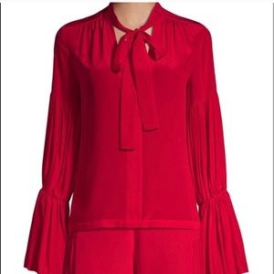 NWT Alexis pleated long sleeve tie front blouse